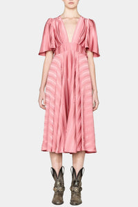 Thumbnail for Golden Goose - Hana Striped Crêpe And Satin Dress In Pink