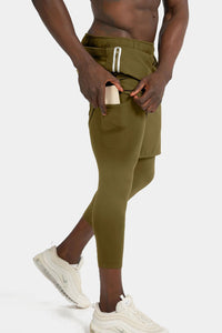 Thumbnail for Rzist - Men's 2-in-1 Capulet Olive Shorts With Long Tights