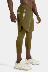 Thumbnail for Rzist - Men's 2-in-1 Capulet Olive Shorts With Long Tights