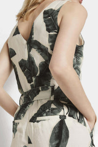 Thumbnail for Tom Tailor - Sleeveless Printed Linen Jumpsuit Ecru Tropical Leaves Design